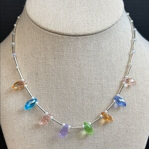 Elegant Dainty Multicolor Crystal and 925 Sterling Silver Necklace